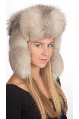 Russian style - Grey fox fur hat for women