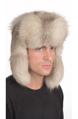 Russian style - Grey fox fur hat for men