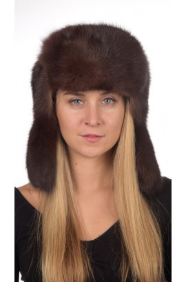 Sable fur hat russian style unisex - Dark brown 