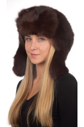 Sable fur hat russian style unisex - Dark brown 